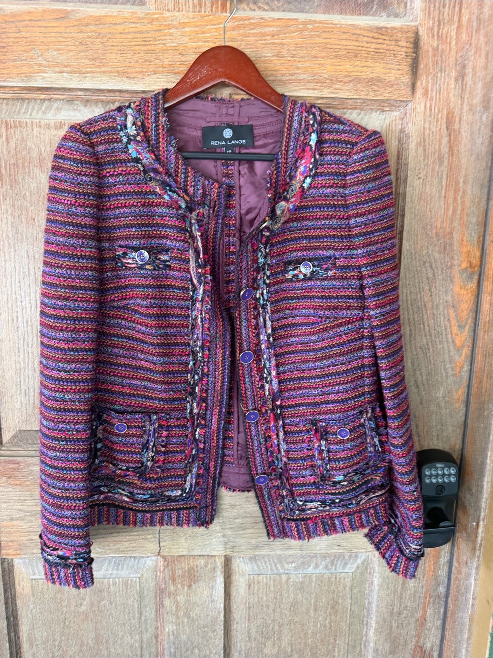 Rena Lange Multicolor Striped Tweed Blazer with Purple Accents